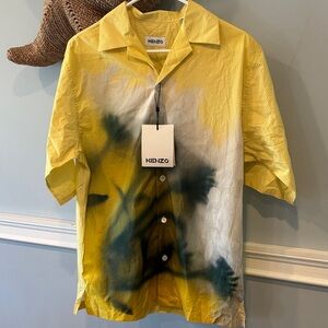 Kenzo Yellow and Teal Tie-Dye Short Sleeve Shirt